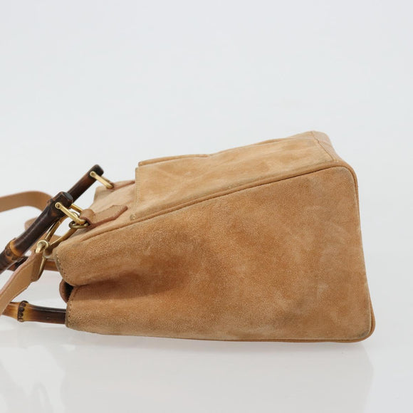 GUCCI Bamboo Hand Bag Suede 2way Beige Gold 000 1364 0316 Auth 181173