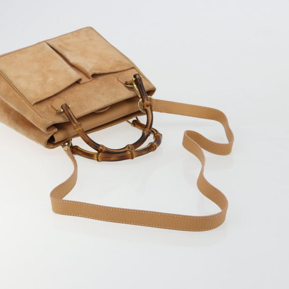 GUCCI Bamboo Hand Bag Suede 2way Beige Gold 000 1364 0316 Auth 181173