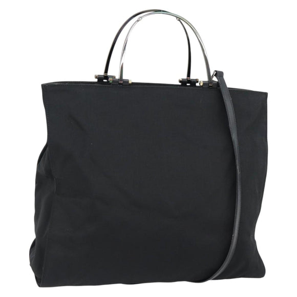 GUCCI Hand Bag Nylon 2way Black Silver 002 1028 3754 Auth 181176