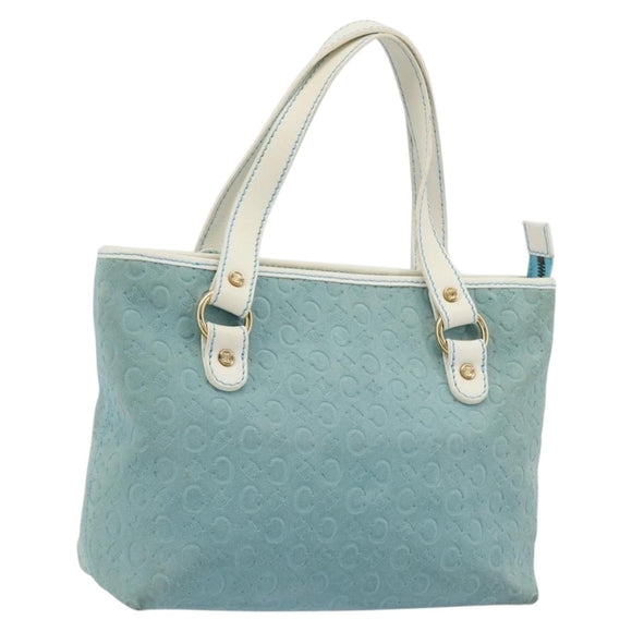CELINE C Macadam Canvas Hand Bag Light Blue Gold Auth 181177