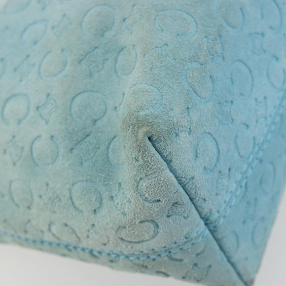 CELINE C Macadam Canvas Hand Bag Light Blue Gold Auth 181177