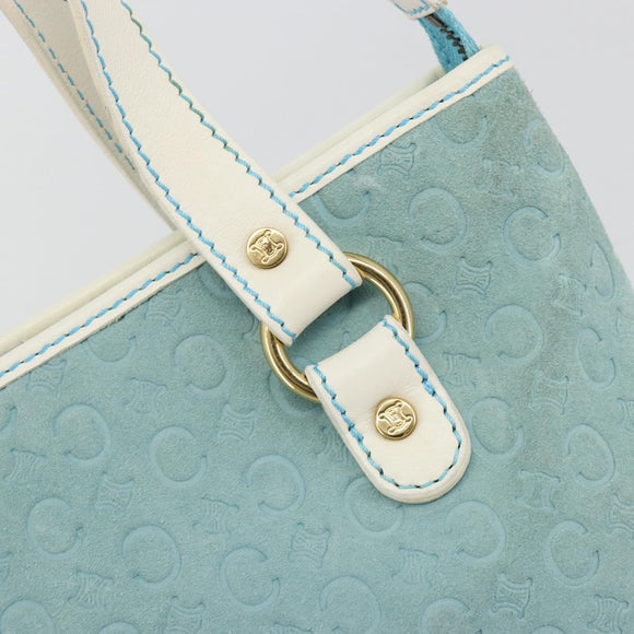 CELINE C Macadam Canvas Hand Bag Light Blue Gold Auth 181177