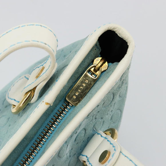 CELINE C Macadam Canvas Hand Bag Light Blue Gold Auth 181177