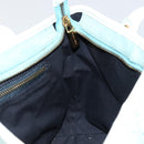 CELINE C Macadam Canvas Hand Bag Light Blue Gold Auth 181177-18