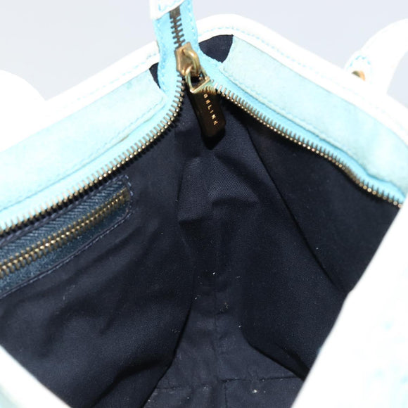 CELINE C Macadam Canvas Hand Bag Light Blue Gold Auth 181177