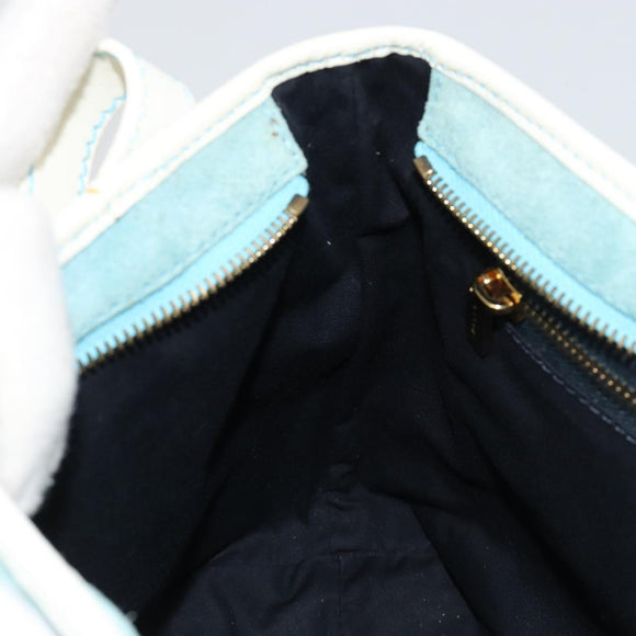 CELINE C Macadam Canvas Hand Bag Light Blue Gold Auth 181177