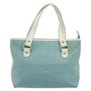 CELINE C Macadam Canvas Hand Bag Light Blue Gold Auth 181177-2