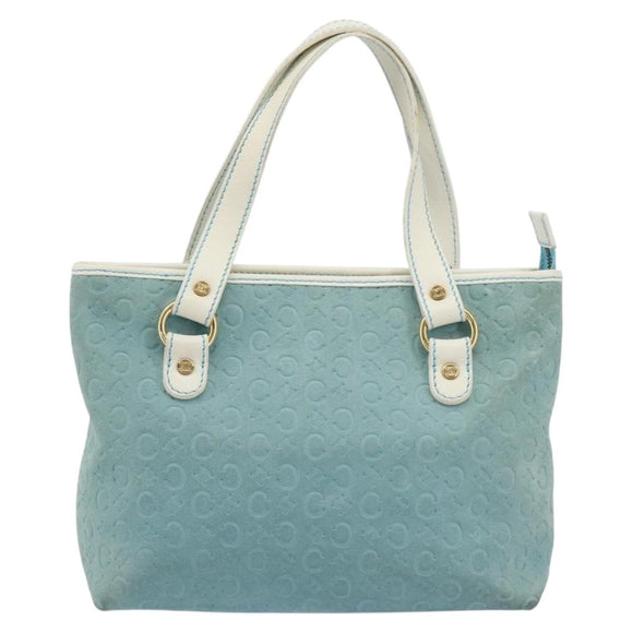 CELINE C Macadam Canvas Hand Bag Light Blue Gold Auth 181177