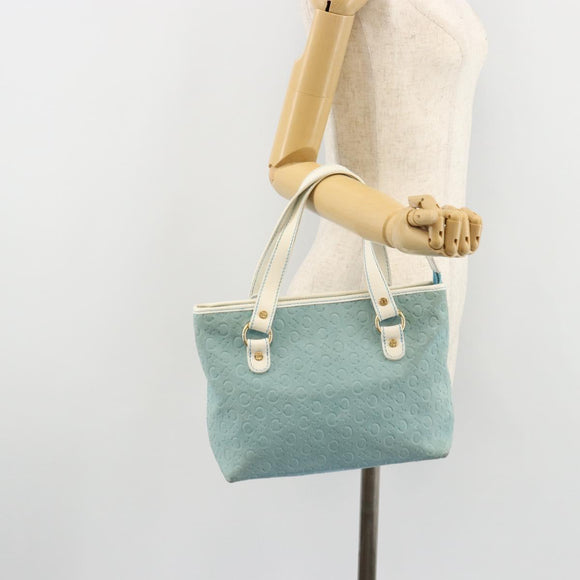 CELINE C Macadam Canvas Hand Bag Light Blue Gold Auth 181177