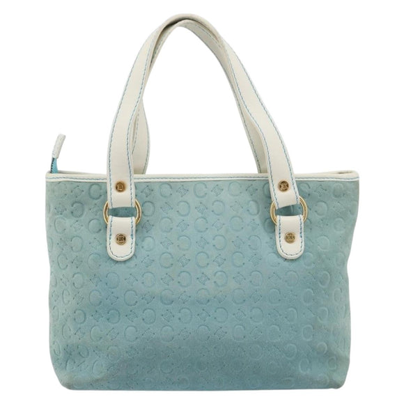 CELINE C Macadam Canvas Hand Bag Light Blue Gold Auth 181177