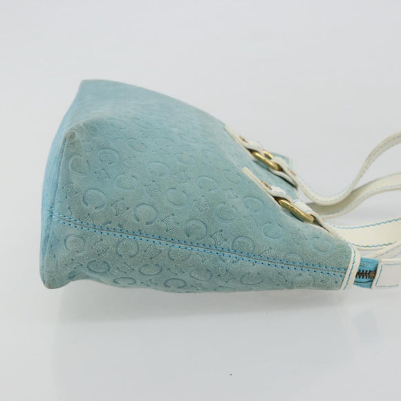 CELINE C Macadam Canvas Hand Bag Light Blue Gold Auth 181177