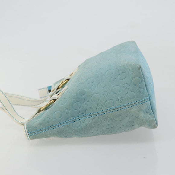 CELINE C Macadam Canvas Hand Bag Light Blue Gold Auth 181177