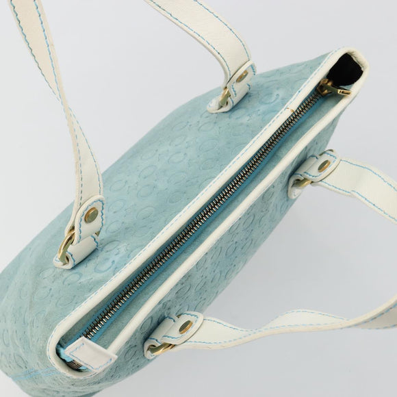 CELINE C Macadam Canvas Hand Bag Light Blue Gold Auth 181177