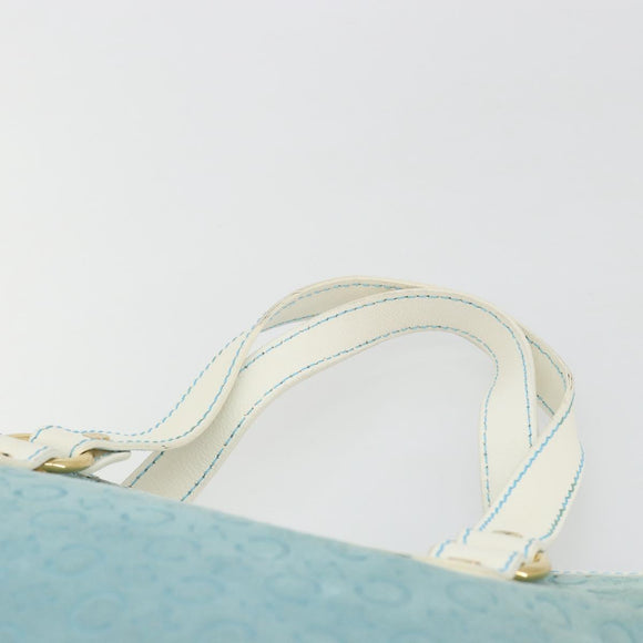 CELINE C Macadam Canvas Hand Bag Light Blue Gold Auth 181177