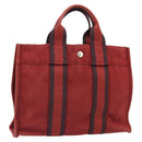 HERMES Fourre Tout PM Hand Bag Canvas Red Navy Silver Auth 181180-1