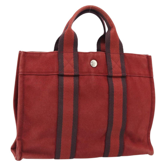 HERMES Fourre Tout PM Hand Bag Canvas Red Navy Silver Auth 181180