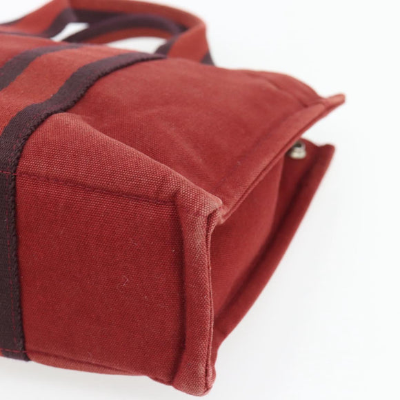 HERMES Fourre Tout PM Hand Bag Canvas Red Navy Silver Auth 181180