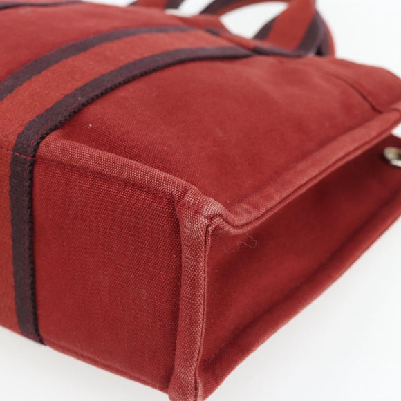 HERMES Fourre Tout PM Hand Bag Canvas Red Navy Silver Auth 181180