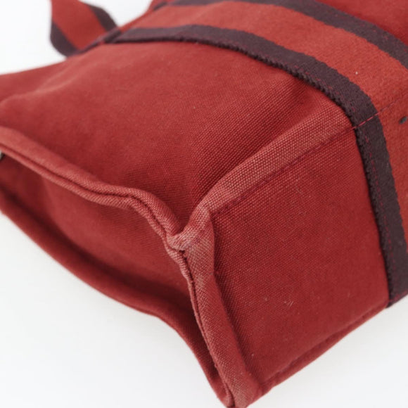HERMES Fourre Tout PM Hand Bag Canvas Red Navy Silver Auth 181180