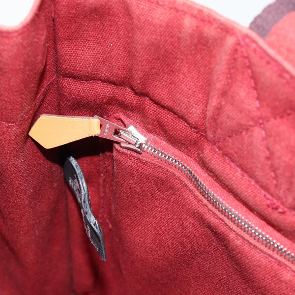 HERMES Fourre Tout PM Hand Bag Canvas Red Navy Silver Auth 181180