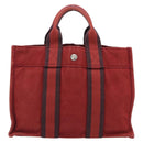 HERMES Fourre Tout PM Hand Bag Canvas Red Navy Silver Auth 181180-3