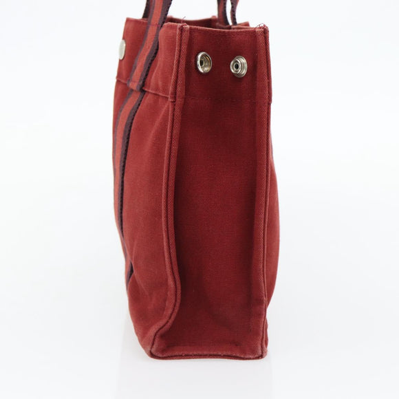 HERMES Fourre Tout PM Hand Bag Canvas Red Navy Silver Auth 181180