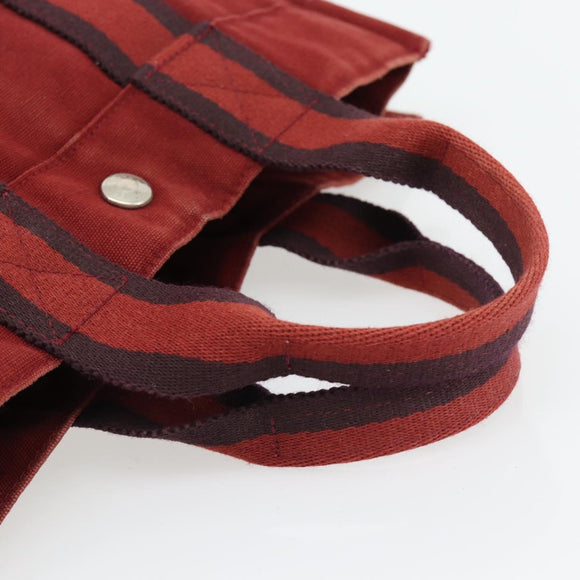 HERMES Fourre Tout PM Hand Bag Canvas Red Navy Silver Auth 181180