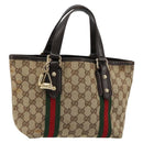 GUCCI GG Canvas Web Sherry Line Hand Bag Beige Gold Red 139261 Auth 181181-1