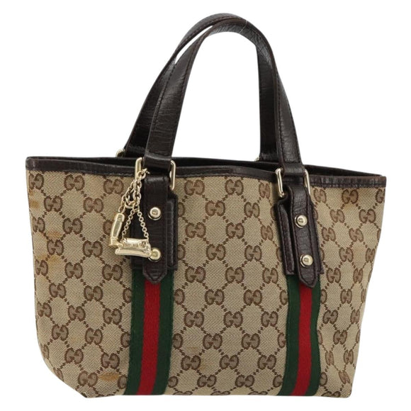 GUCCI GG Canvas Web Sherry Line Hand Bag Beige Gold Red 139261 Auth 181181