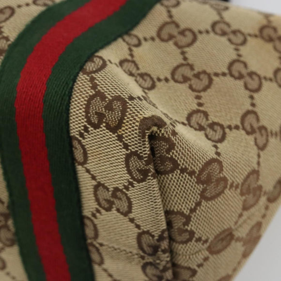 GUCCI GG Canvas Web Sherry Line Hand Bag Beige Gold Red 139261 Auth 181181