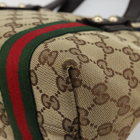 GUCCI GG Canvas Web Sherry Line Hand Bag Beige Gold Red 139261 Auth 181181