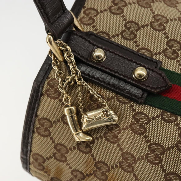 GUCCI GG Canvas Web Sherry Line Hand Bag Beige Gold Red 139261 Auth 181181