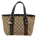 GUCCI GG Canvas Web Sherry Line Hand Bag Beige Gold Red 139261 Auth 181181-13