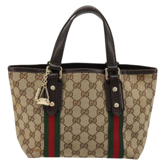 GUCCI GG Canvas Web Sherry Line Hand Bag Beige Gold Red 139261 Auth 181181