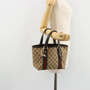 GUCCI GG Canvas Web Sherry Line Hand Bag Beige Gold Red 139261 Auth 181181-23