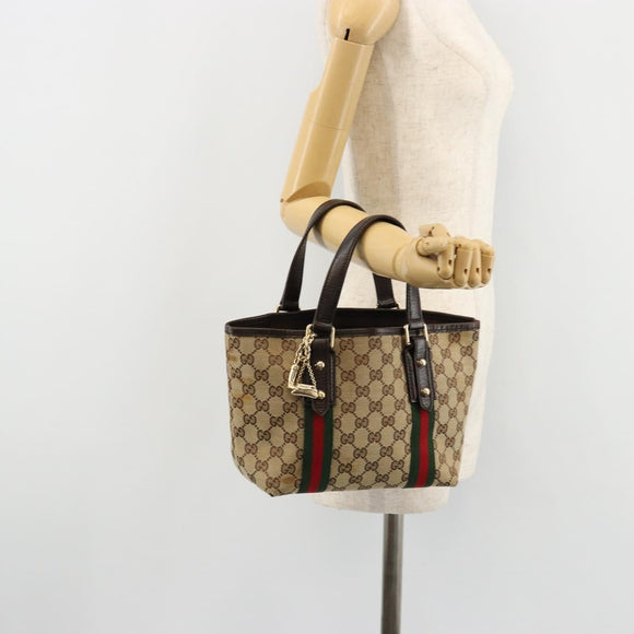 GUCCI GG Canvas Web Sherry Line Hand Bag Beige Gold Red 139261 Auth 181181