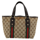 GUCCI GG Canvas Web Sherry Line Hand Bag Beige Gold Red 139261 Auth 181181-2
