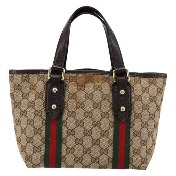 GUCCI GG Canvas Web Sherry Line Hand Bag Beige Gold Red 139261 Auth 181181
