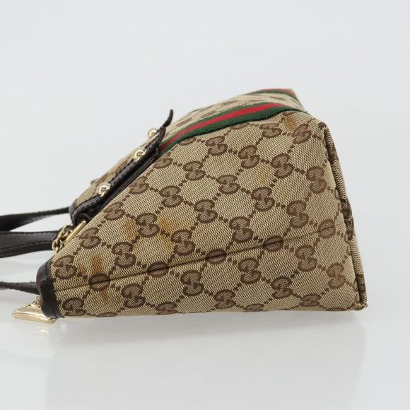 GUCCI GG Canvas Web Sherry Line Hand Bag Beige Gold Red 139261 Auth 181181