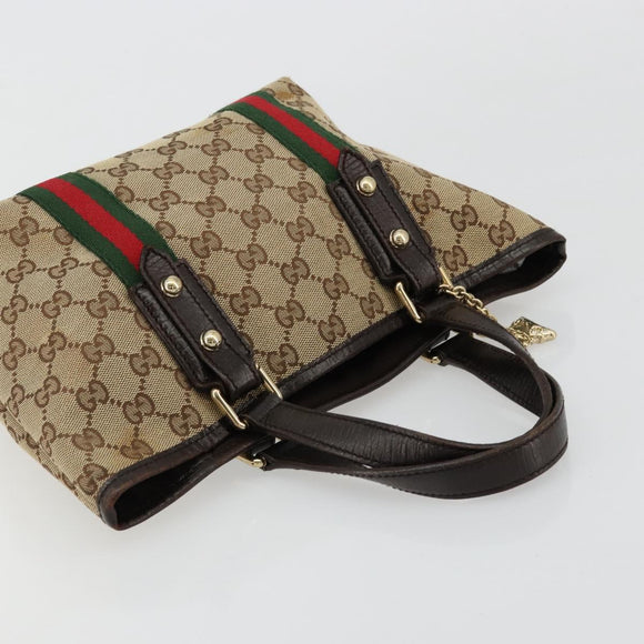 GUCCI GG Canvas Web Sherry Line Hand Bag Beige Gold Red 139261 Auth 181181