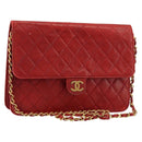 CHANEL Matelasse Chain Shoulder Bag Lamb Skin Red Gold CC Auth 181183-1