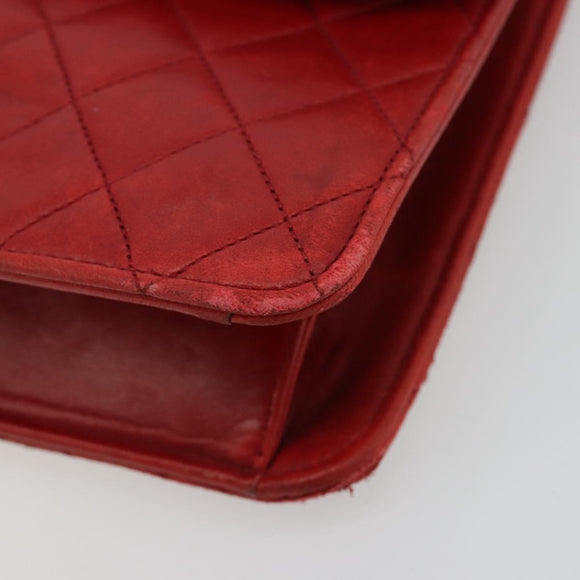 CHANEL Matelasse Chain Shoulder Bag Lamb Skin Red Gold CC Auth 181183