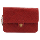 CHANEL Matelasse Chain Shoulder Bag Lamb Skin Red Gold CC Auth 181183-2