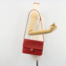 CHANEL Matelasse Chain Shoulder Bag Lamb Skin Red Gold CC Auth 181183-23