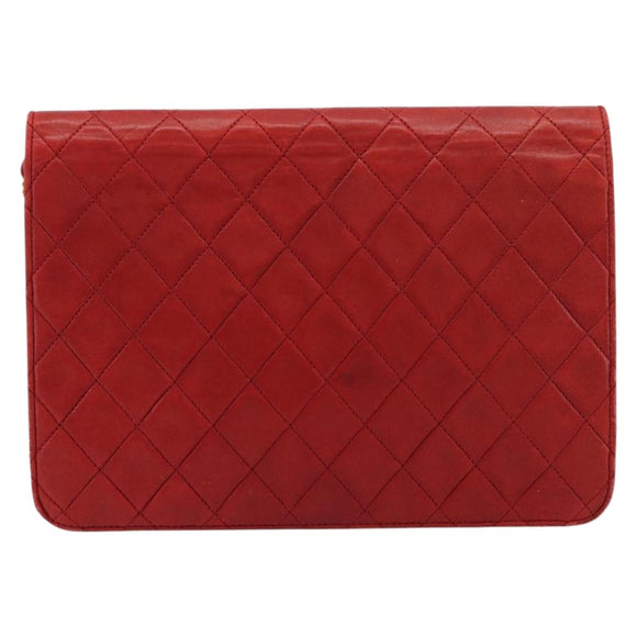 CHANEL Matelasse Chain Shoulder Bag Lamb Skin Red Gold CC Auth 181183