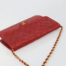 CHANEL Matelasse Chain Shoulder Bag Lamb Skin Red Gold CC Auth 181183-6