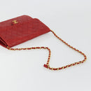 CHANEL Matelasse Chain Shoulder Bag Lamb Skin Red Gold CC Auth 181183-7