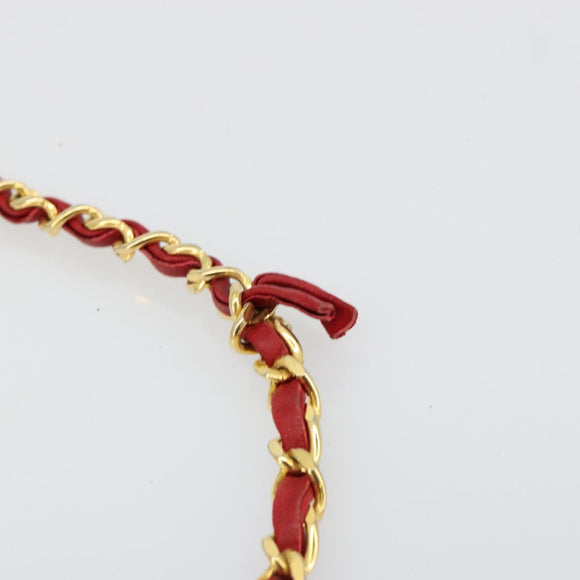 CHANEL Matelasse Chain Shoulder Bag Lamb Skin Red Gold CC Auth 181183
