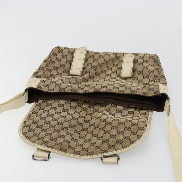GUCCI GG Canvas Shoulder Bag Beige Silver 145859 Auth 181188