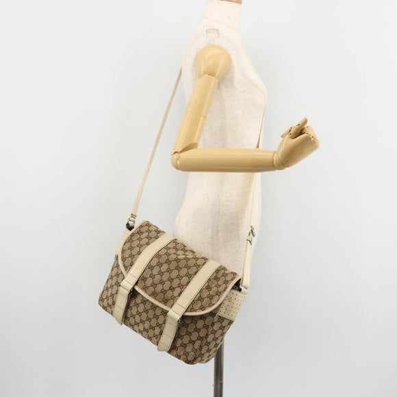 GUCCI GG Canvas Shoulder Bag Beige Silver 145859 Auth 181188